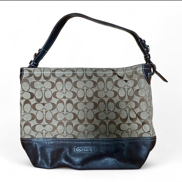 Coach Handbags - Coach Monogram Canvas and Leather Shoulder Bag - Brown and Black